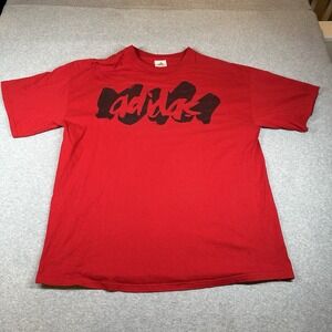 Vintage Adidas Y2K Spell Out T-Shirt XL Red Cotton Sm. Shield Logo On‎ Back 2004